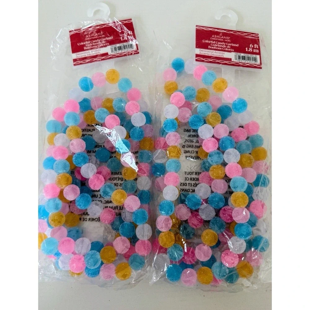 Ashland Christmas Pastel Garland Lot (4) Frosted Candies 6 Ft Each Decor Fun New